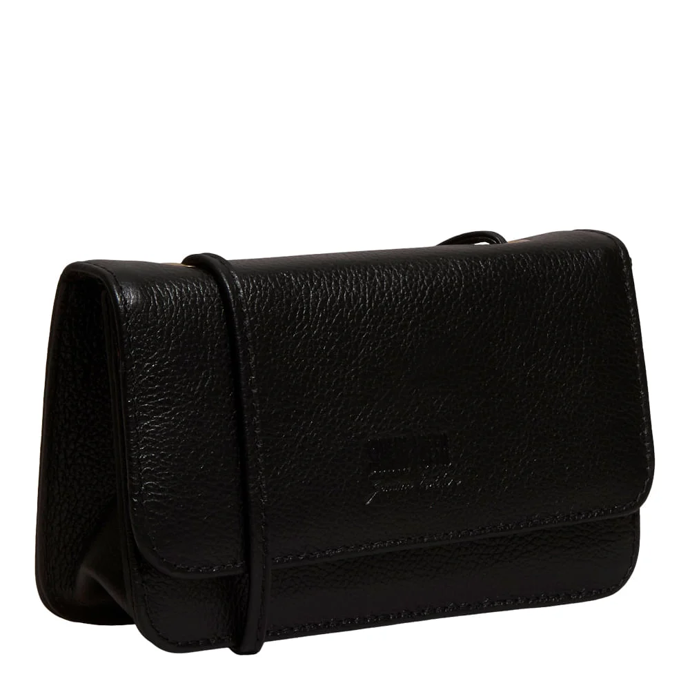 Bolsa Pequena Couro Floater Preto Alça Transversal - vista 2 de 4