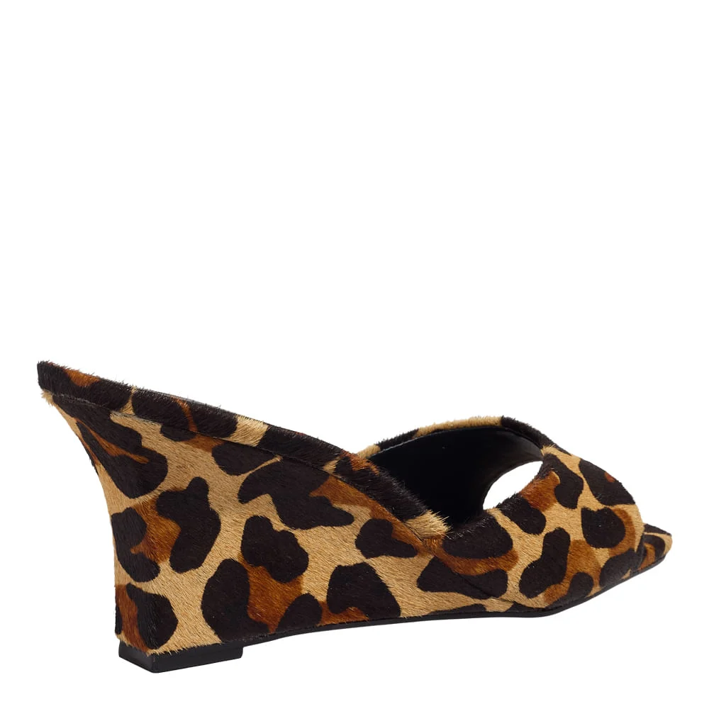 Mule Couro Pelo Estampa Animal Print Onça Bico Quadrado - vista 3 de 3
