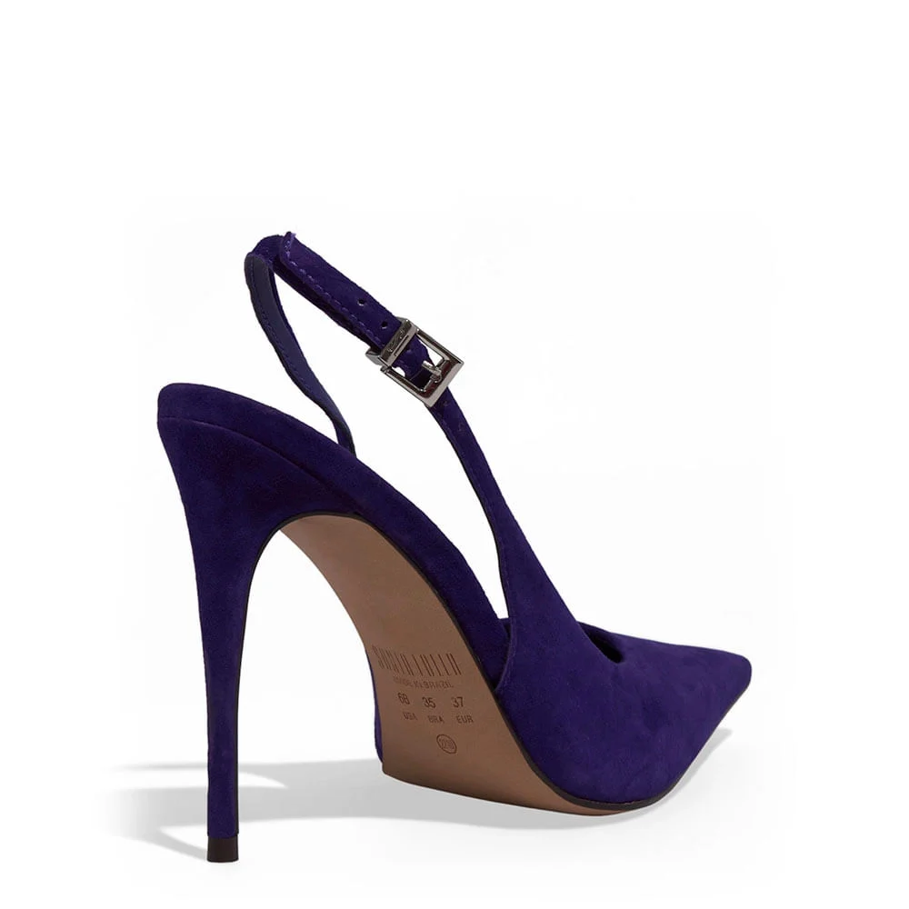 Scarpin Slingback Couro Camurça Roxo Salto Agulha - vista 3 de 3