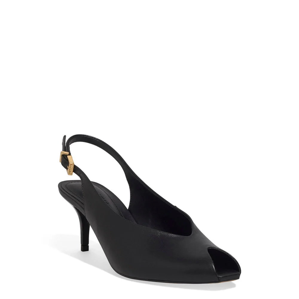 Peep Toe Slingback Couro Soft Salto Baixo Preto - vista 2 de 3