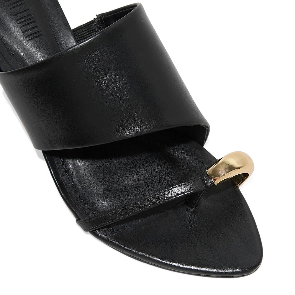 Mule Couro Nobre Preto Salto Baixo Fino - vista 4 de 4