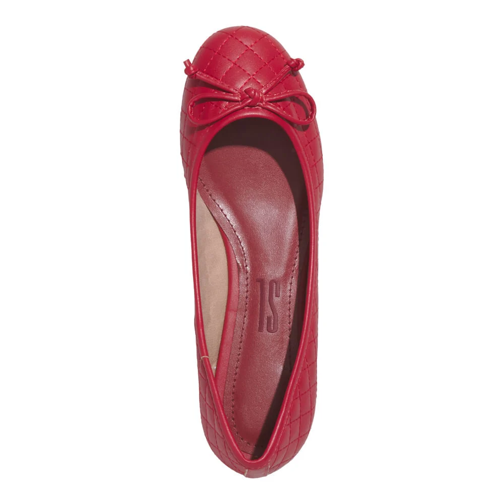 Sapatilha Laço Matelassê Napa Soft Bico Redondo Vermelho Malbec - vista 4 de 6