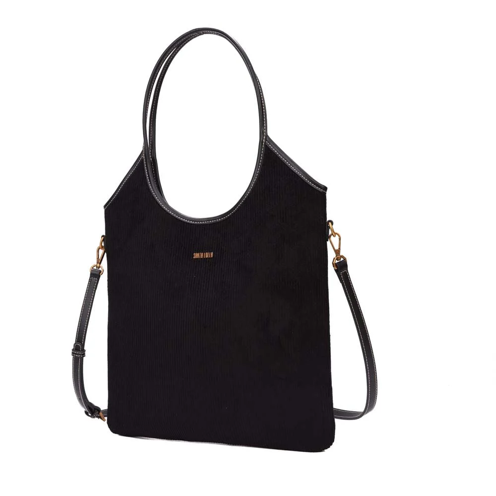 Bolsa Shopper Grande Veludo Cotelê Preto - vista 3 de 7