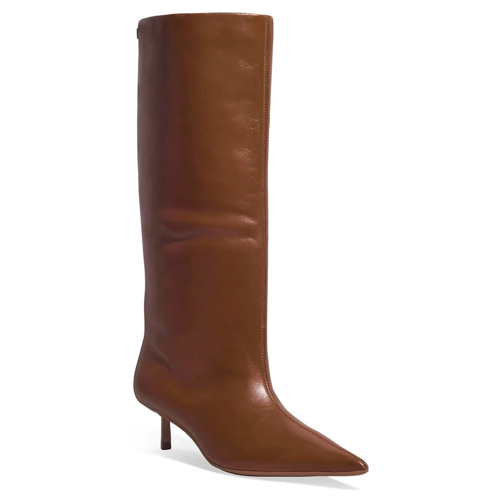 Bota Couro Cano Alto Marrom Salto Fino - vista 2 de 3