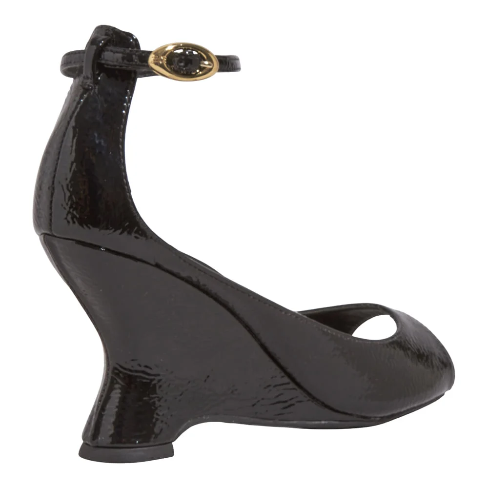 Sandália Peep Toe Verniz Show Salto Anabela Preto - vista 3 de 5