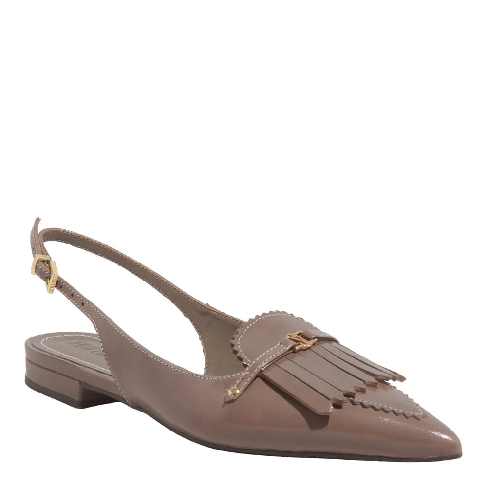 Sapatilha Slingback Couro Confort Cinza Fog Bico Fino - vista 2 de 6