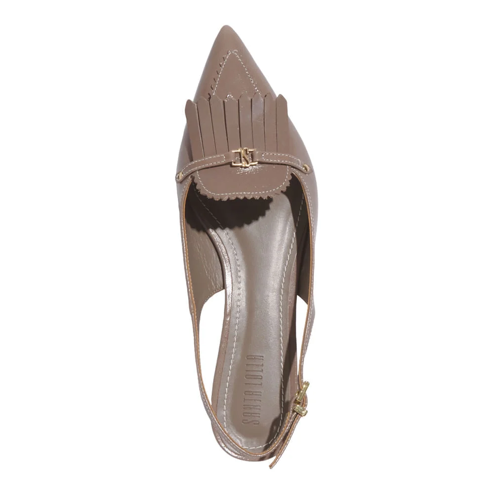 Sapatilha Slingback Couro Confort Cinza Fog Bico Fino - vista 4 de 6