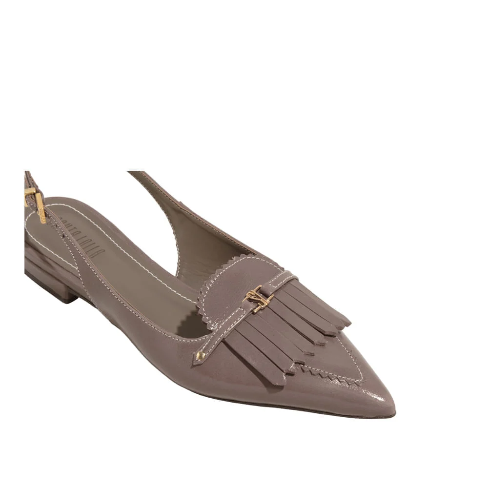 Sapatilha Slingback Couro Confort Cinza Fog Bico Fino - vista 5 de 6