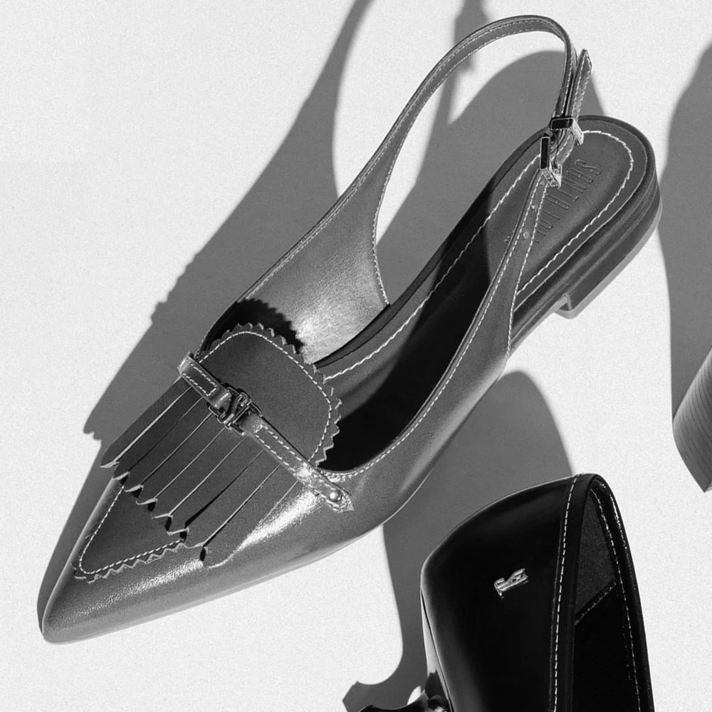 Sapatilha Slingback Couro Confort Cinza Fog Bico Fino - vista 6 de 6