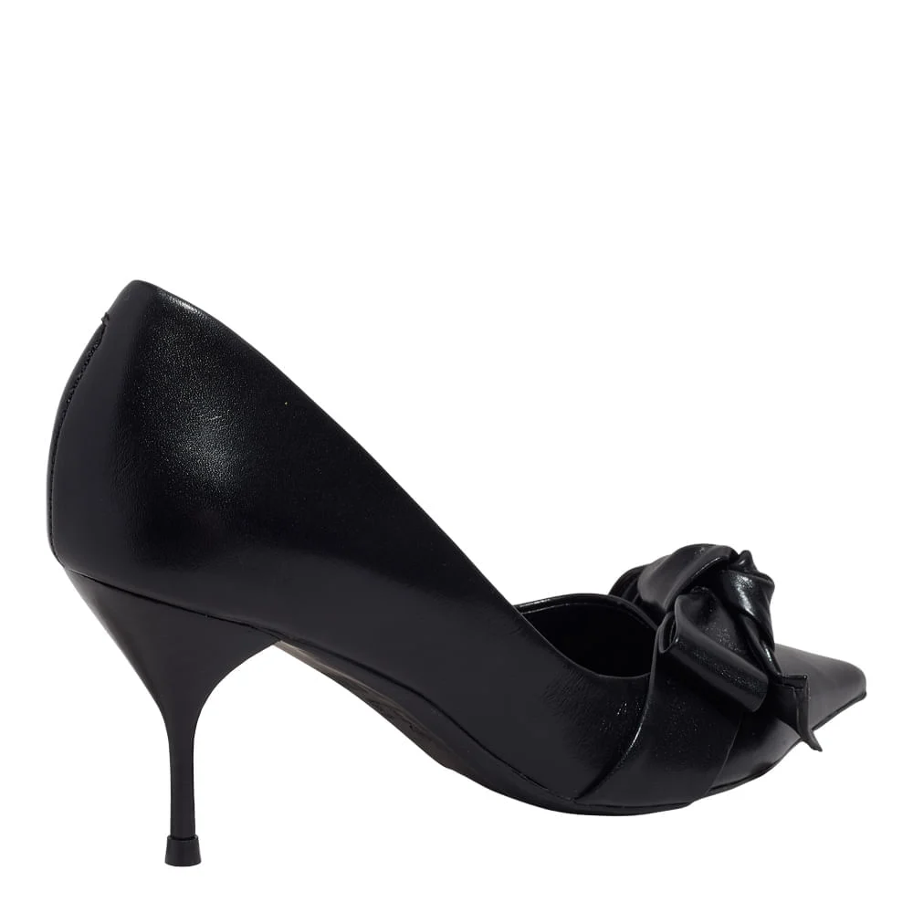 Scarpin Couro Confort Preto Bico Fino - vista 3 de 5