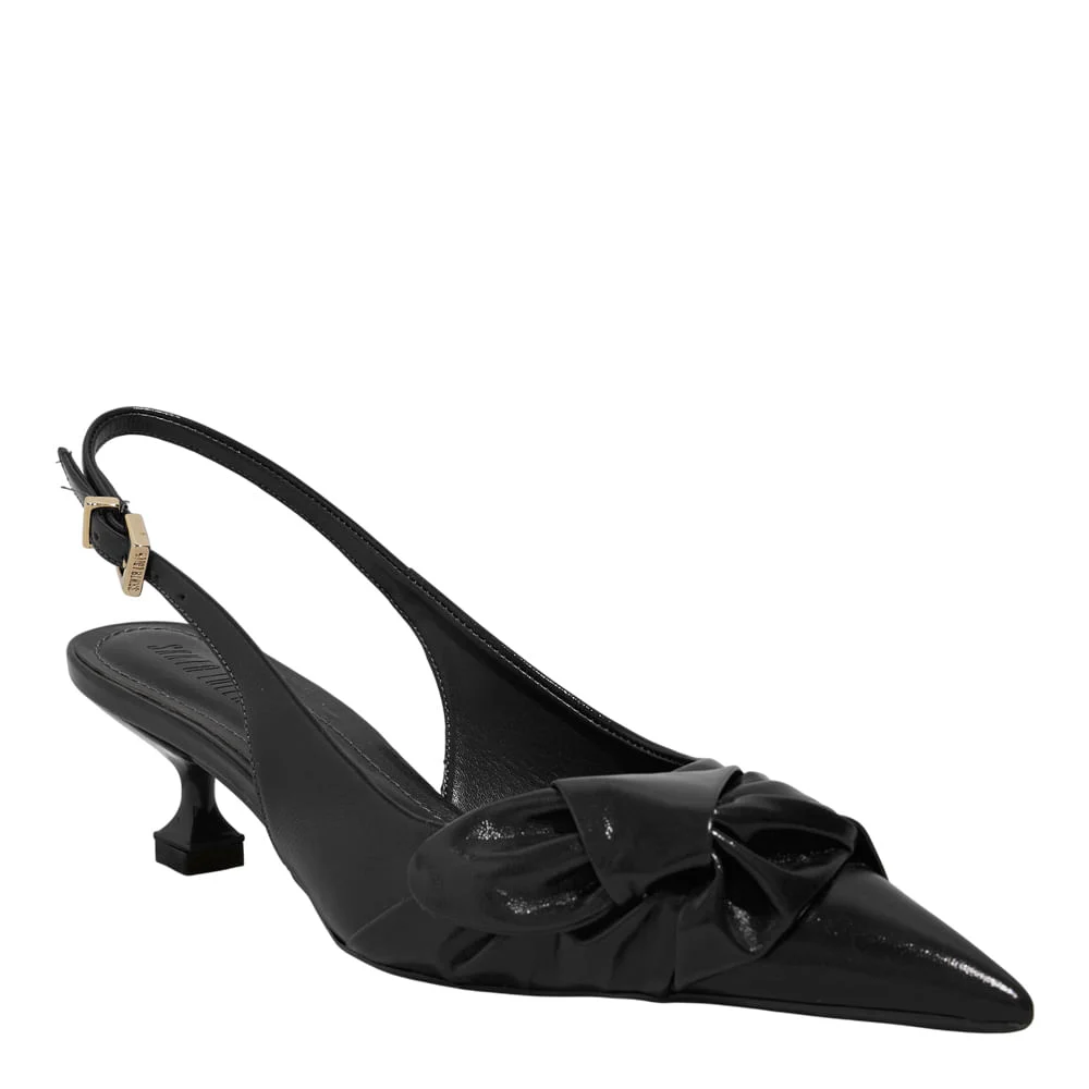 Scarpin Laço Couro Confort Preto Bico Fino Salto Baixo - vista 2 de 4