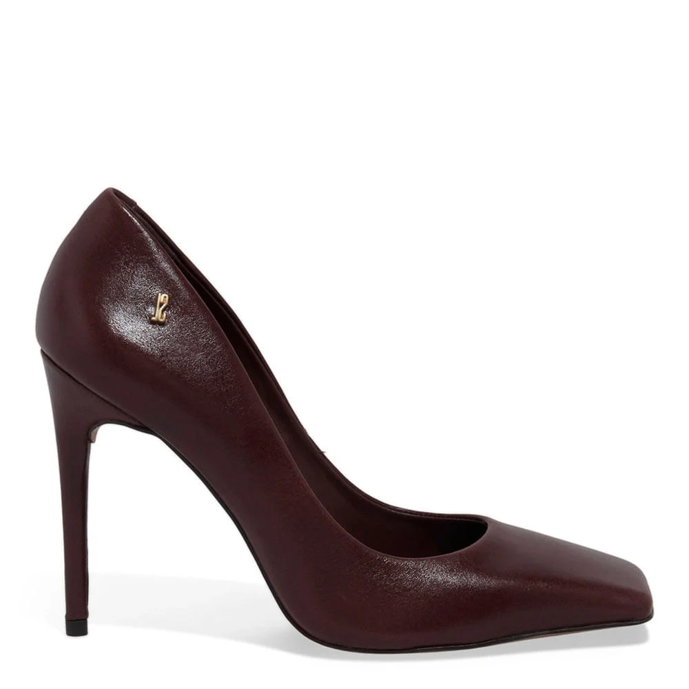 Scarpin Couro Bico Quadrado Marrom Salto Alto - vista 2 de 4