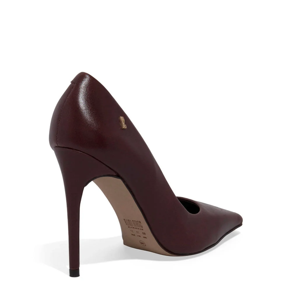 Scarpin Couro Bico Quadrado Marrom Salto Alto - vista 4 de 4