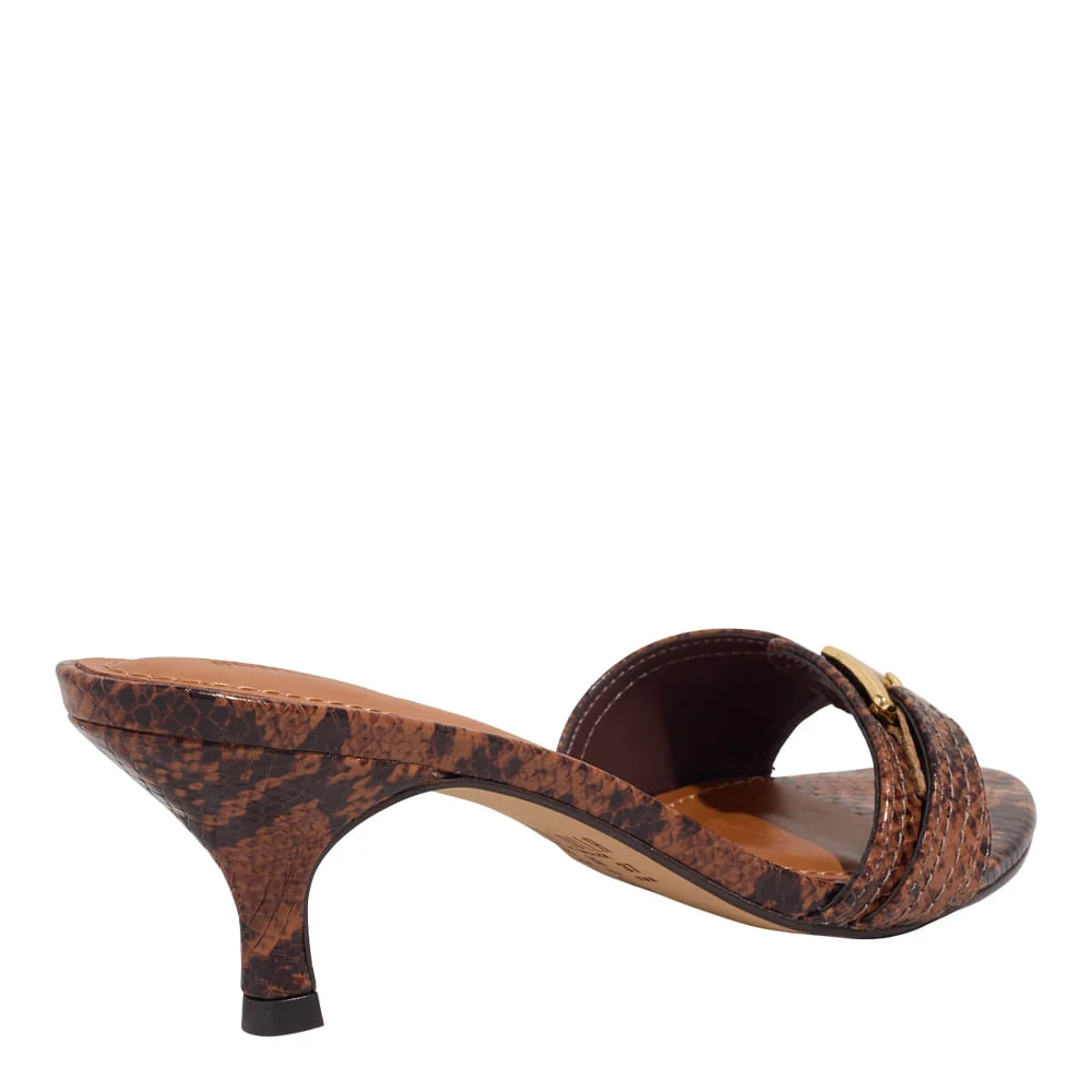 Mule Fivela New Snake Animal Print Marrom Castanho Salto Baixo Fino - vista 3 de 3