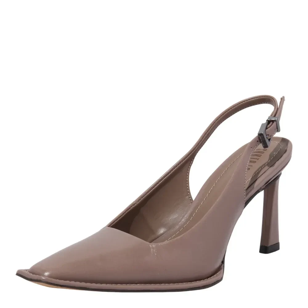 Scarpin Slingback Couro Cinza Bico Fino - vista 2 de 3
