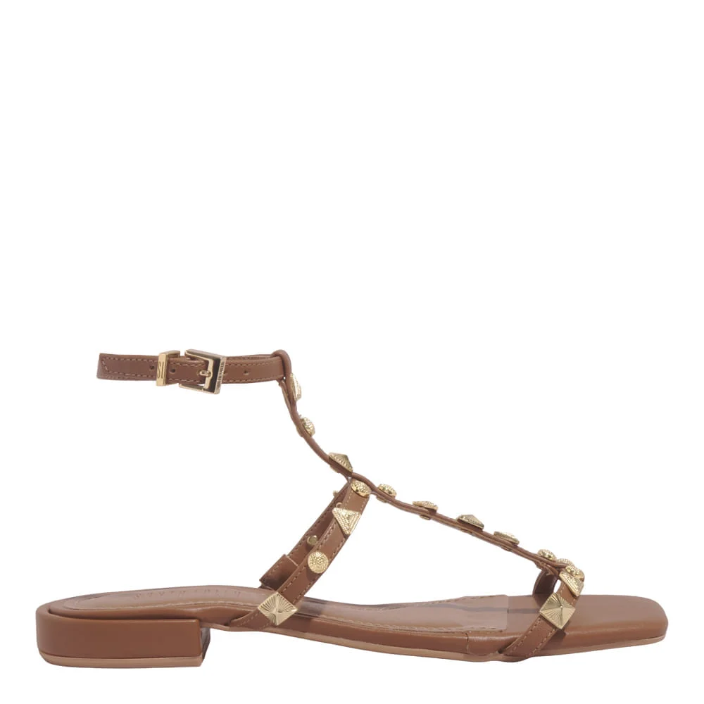Rasteira Tachas Napa Soft Caramelo Bico Quadrado - vista 1 de 6
