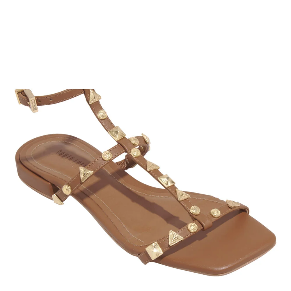 Rasteira Tachas Napa Soft Caramelo Bico Quadrado - vista 5 de 6