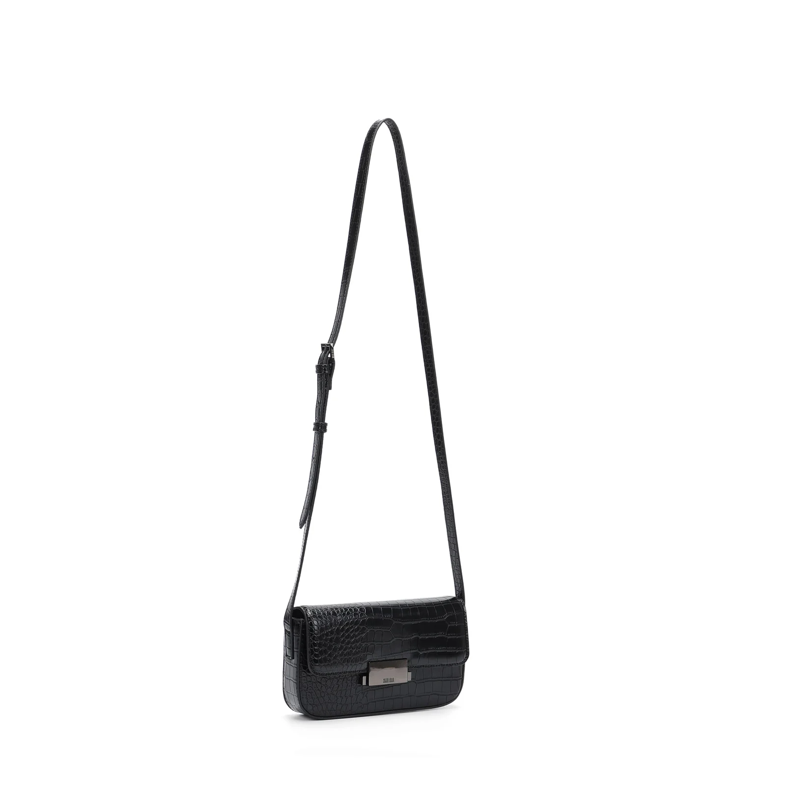 Bolsa Pequena Croco Preto Alça Transversal - vista 2 de 5