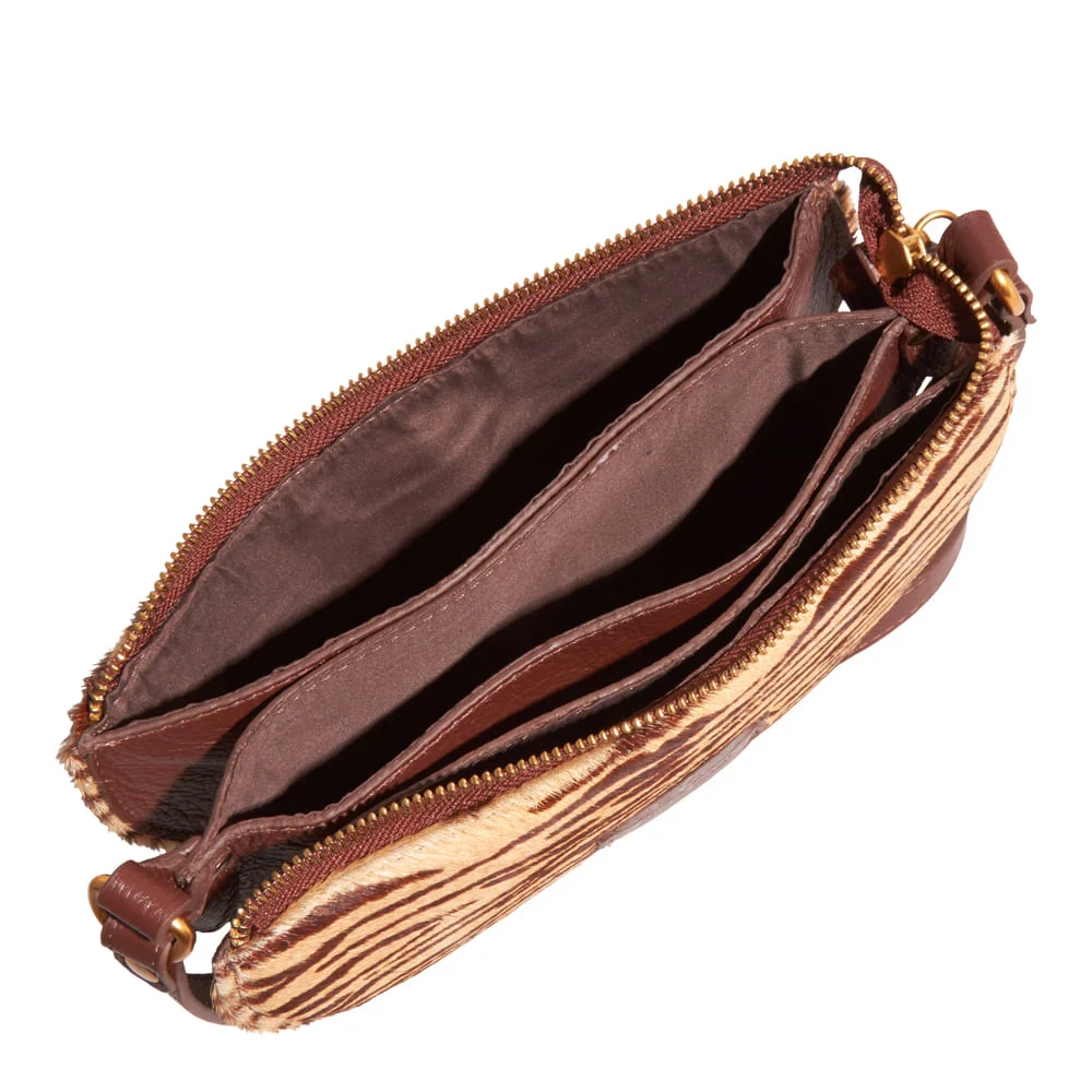 Bolsa Pequena Couro Pelo Zebra Marrom Brown Alça Transversal - vista 5 de 5
