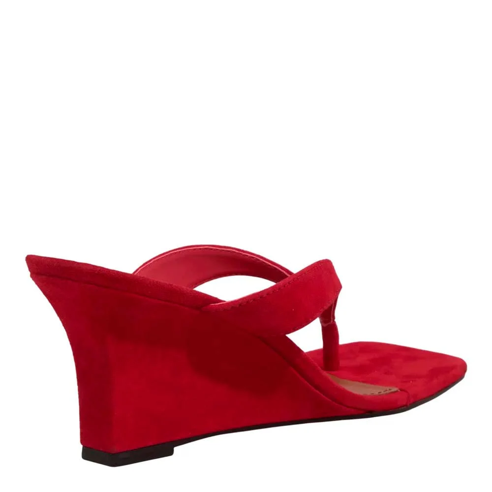Mule Thong Couro Camurça Anabela Vermelho - vista 3 de 3
