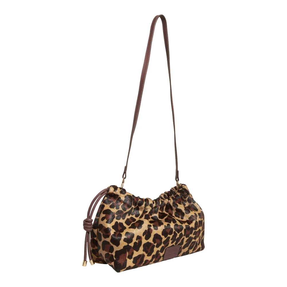 Bolsa Pequena Couro Pelo Estampa Animal Print Onça Alça Transversal - vista 2 de 5