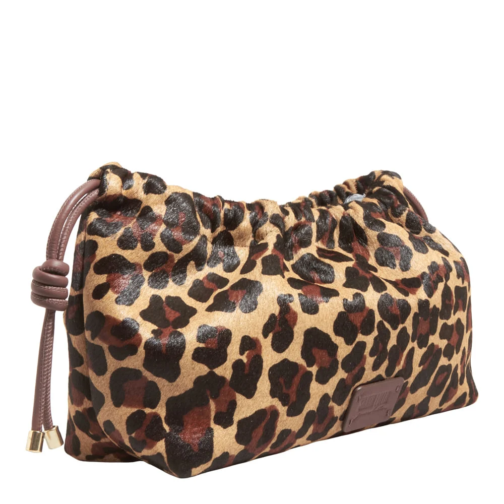 Bolsa Pequena Couro Pelo Estampa Animal Print Onça Alça Transversal - vista 4 de 5