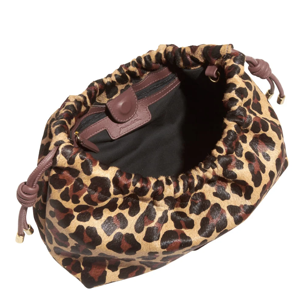 Bolsa Pequena Couro Pelo Estampa Animal Print Onça Alça Transversal - vista 5 de 5
