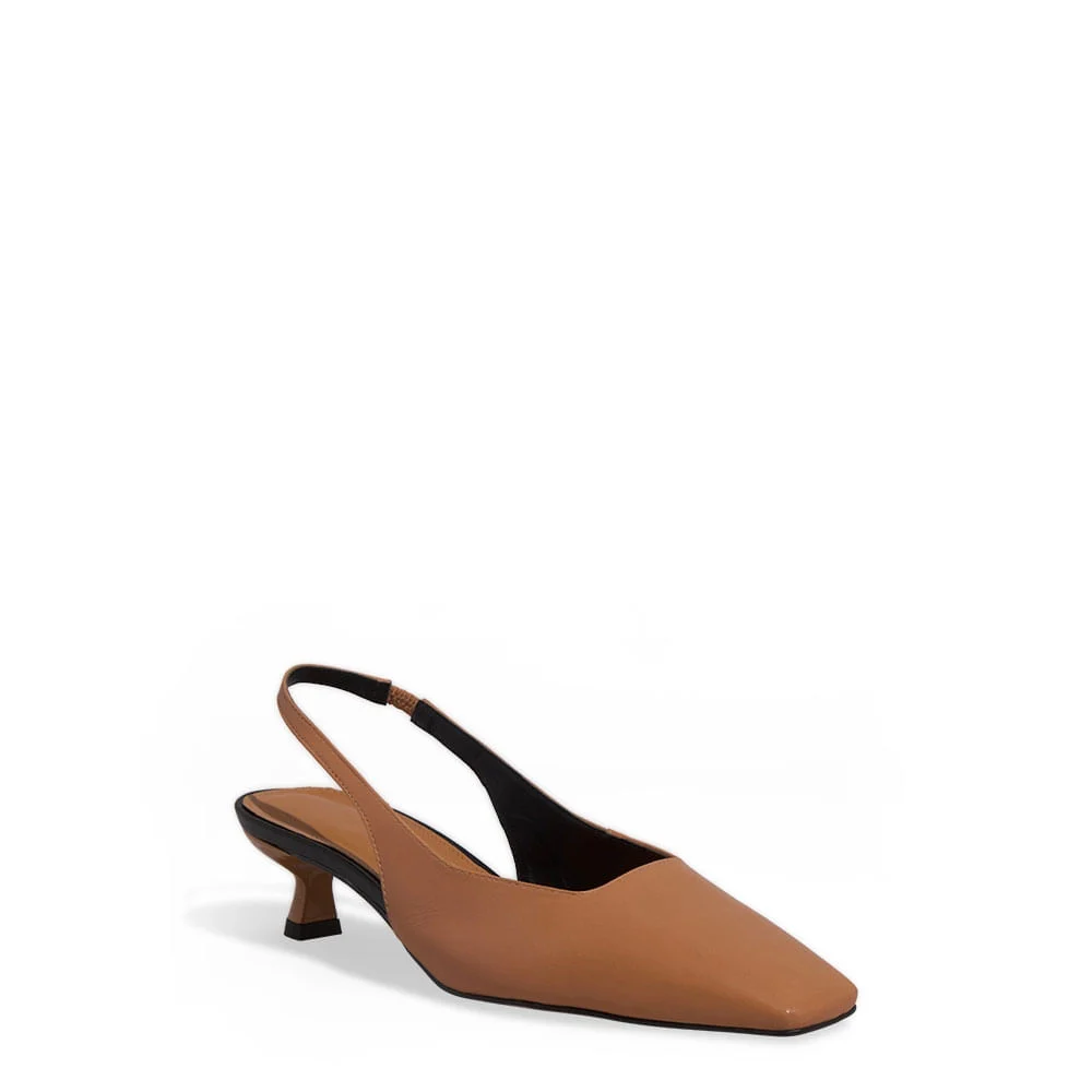 Scarpin Slingback Couro Bico Quadrado Caramelo - vista 2 de 3
