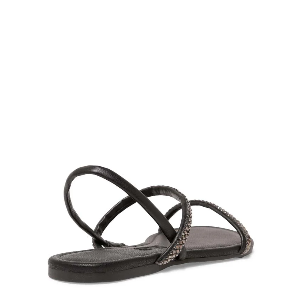 Rasteira Tiras Strass Brilho Napa Soft Preta - vista 3 de 4