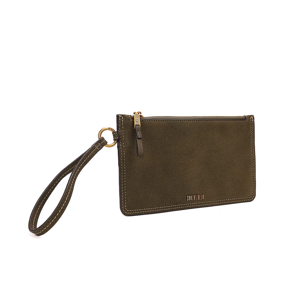 Clutch Pequena Nobuck Verde Alça De Mão - vista 2 de 7