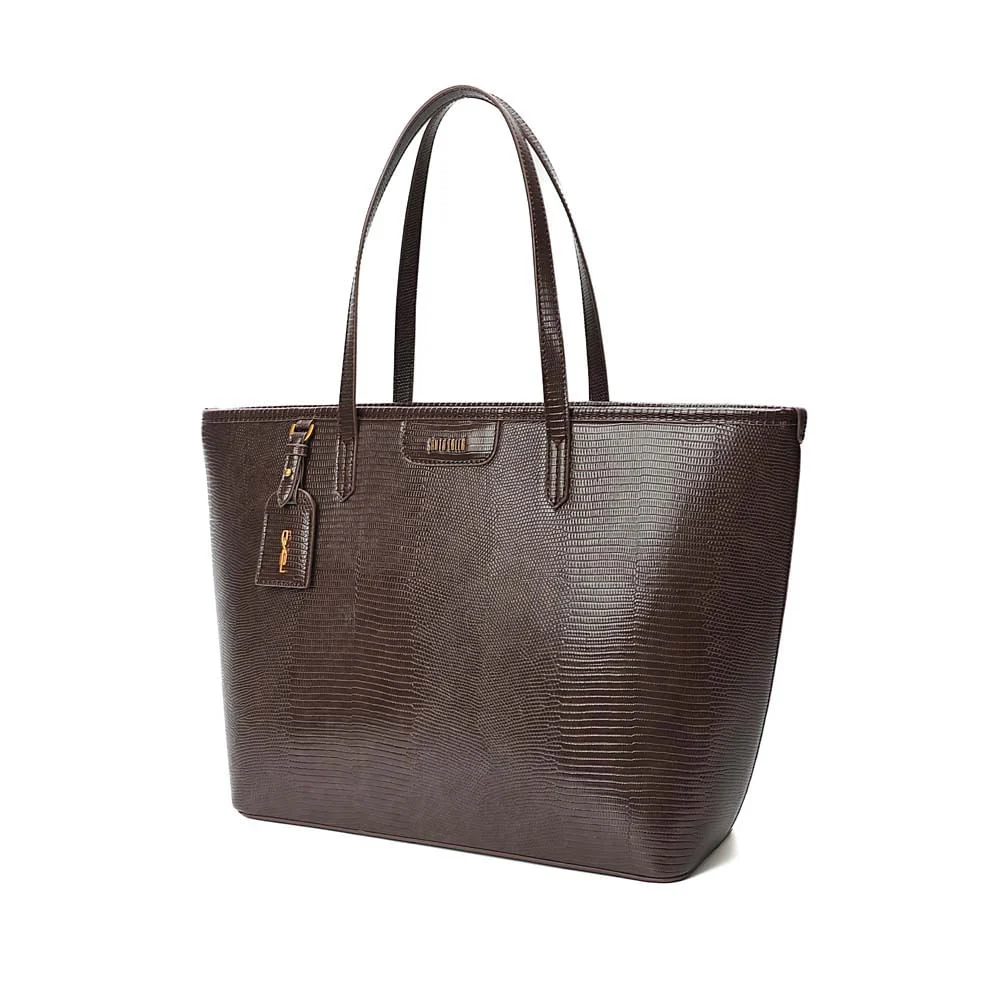 Bolsa Shopper Material Lizard Marrom Dark Alça de Ombro - vista 3 de 7