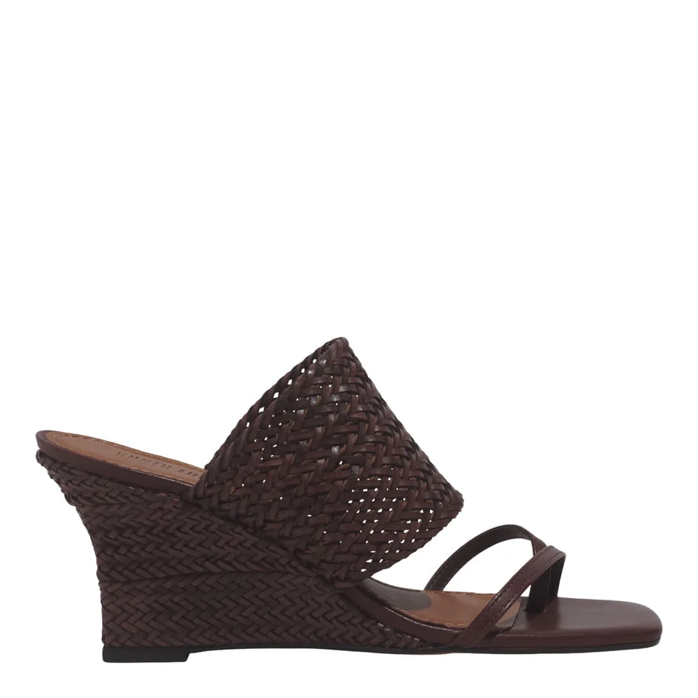 Mule Trança Salto Anabela Marrom Dark Cocoa Bico Quadrado - vista 2 de 4
