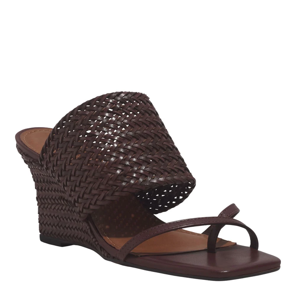 Mule Trança Salto Anabela Marrom Dark Cocoa Bico Quadrado - vista 3 de 4