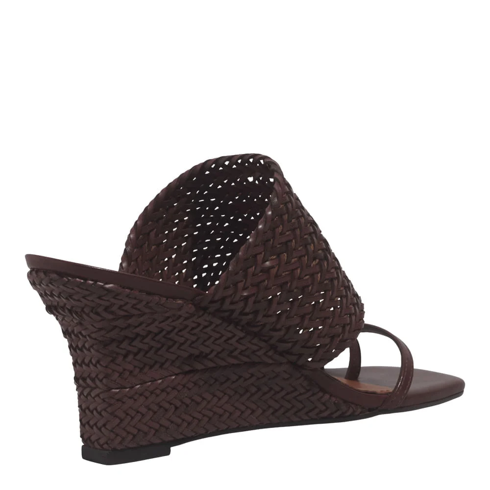Mule Trança Salto Anabela Marrom Dark Cocoa Bico Quadrado - vista 4 de 4