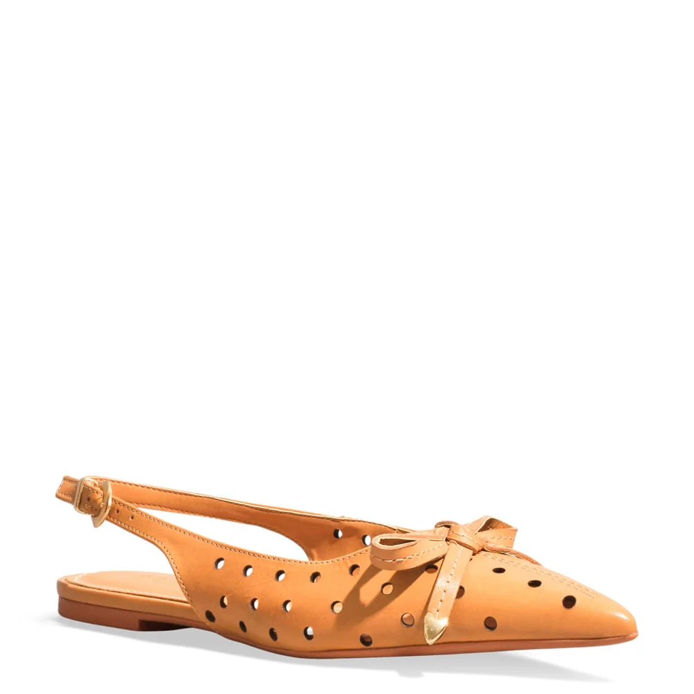 Sapatilha Slingback Furinhos Couro Nobre Soft Bico Fino Bege - vista 2 de 5