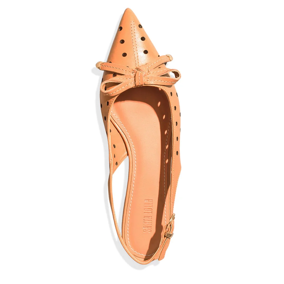Sapatilha Slingback Furinhos Couro Nobre Soft Bico Fino Bege - vista 4 de 5