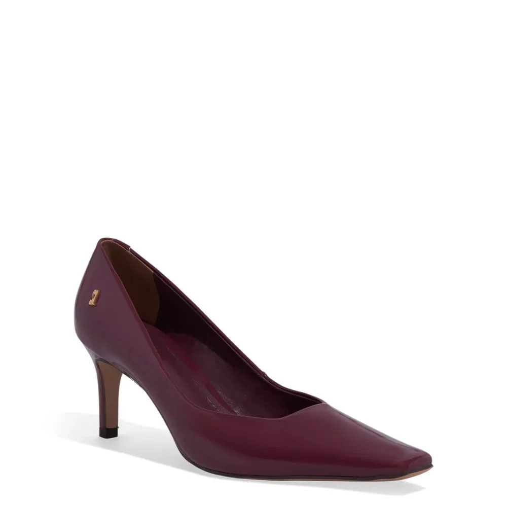 Scarpin Verniz Bico Quadrado Vermelho Marsala - vista 2 de 3