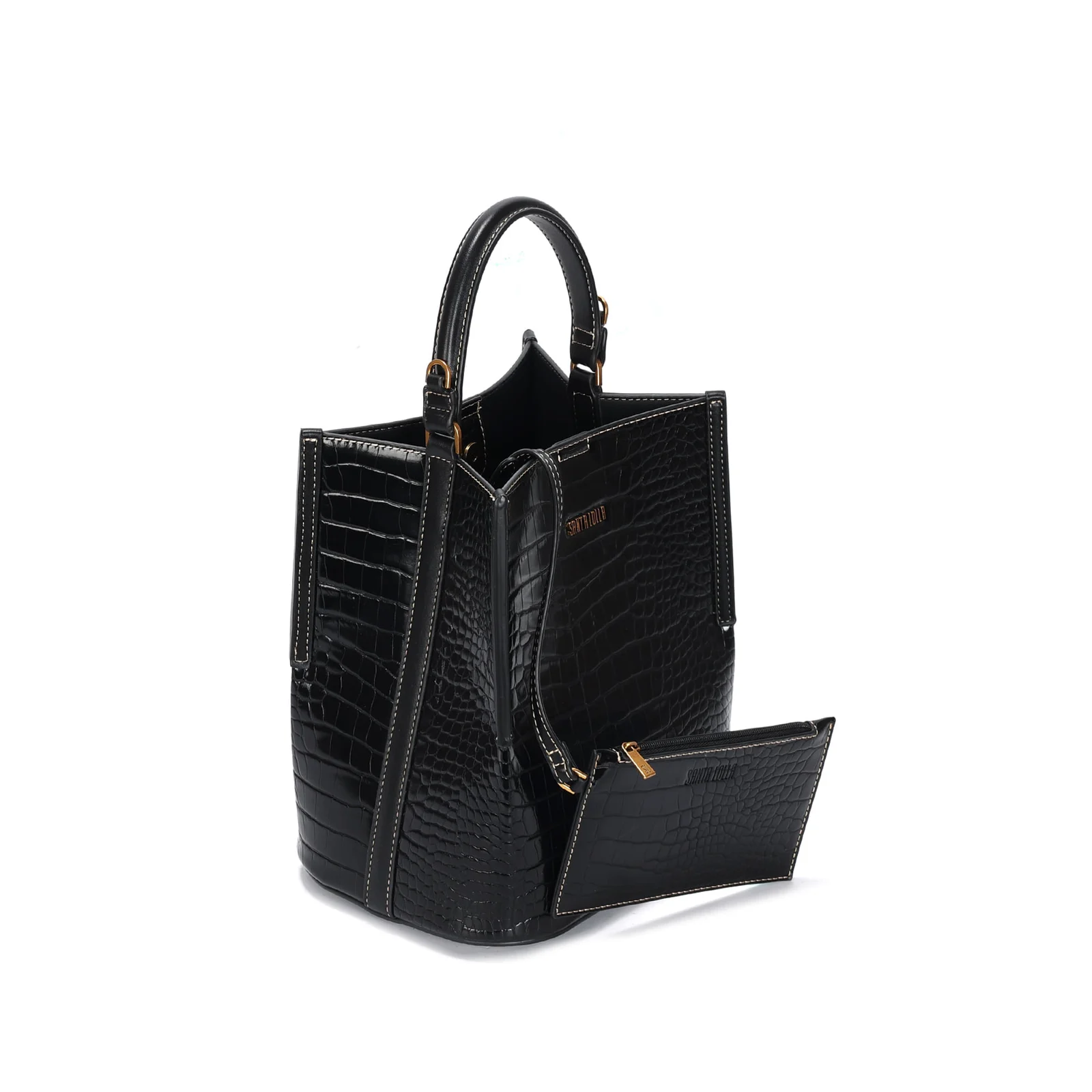 Bolsa Bucket Croco Preta Alça Dupla - vista 4 de 4