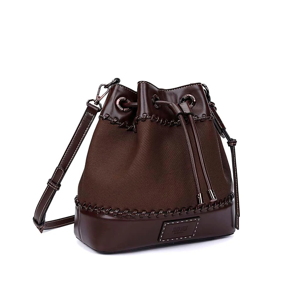 Bolsa Bucket Material Canvas Marrom Dark Alça Transversal - vista 2 de 7