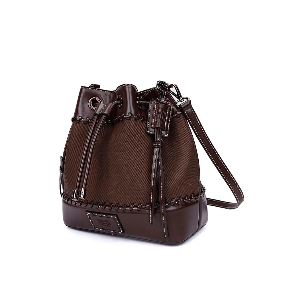 Bolsa Bucket Material Canvas Marrom Dark Alça Transversal - vista 3 de 7