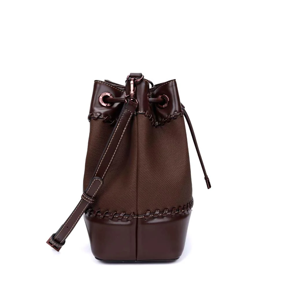 Bolsa Bucket Material Canvas Marrom Dark Alça Transversal - vista 4 de 7