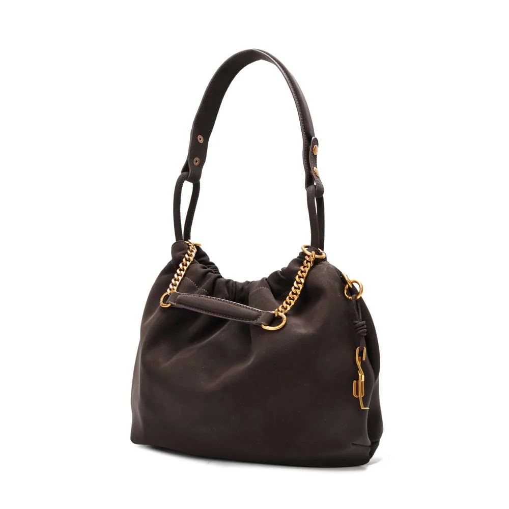 Bolsa Bucket Material Nobuck Marrom Dark Alça De Ombro - vista 3 de 7