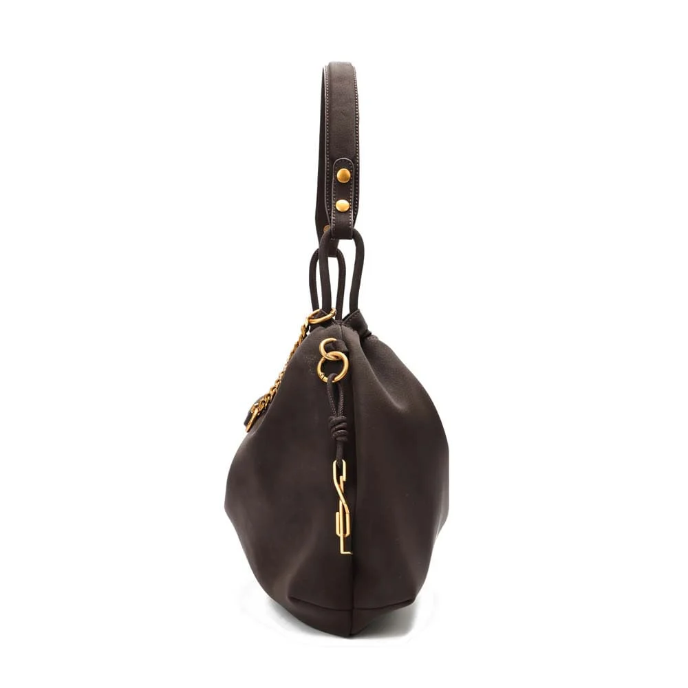 Bolsa Bucket Material Nobuck Marrom Dark Alça De Ombro - vista 4 de 7