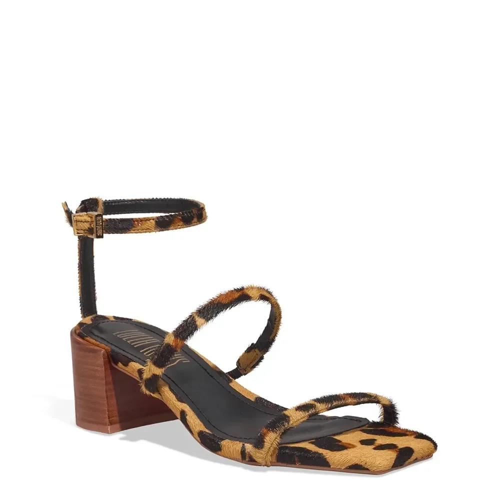 Sandália Couro Pelo Estampa Animal Print Onça Salto Bloco - vista 2 de 3
