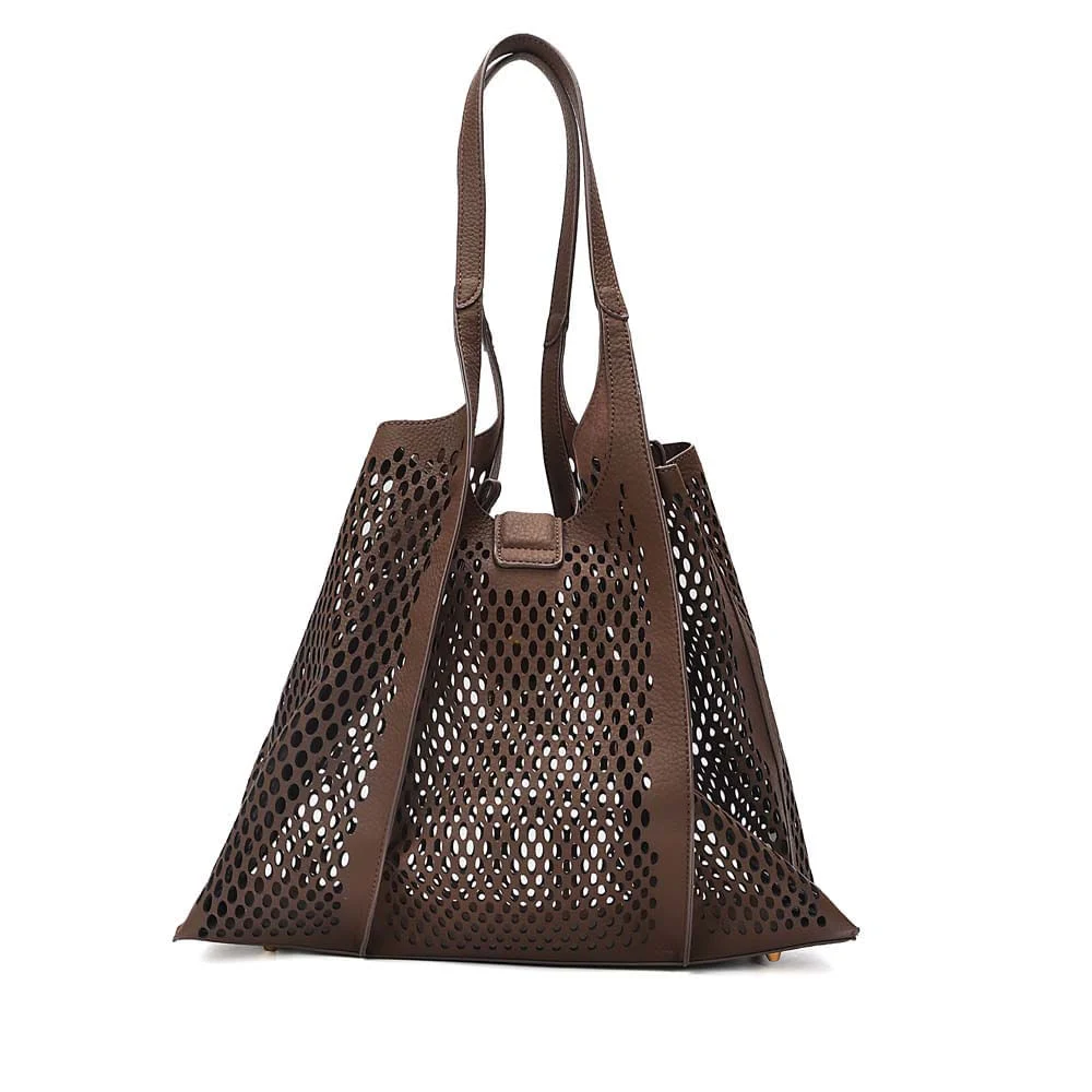 Bolsa Shopper Tela Floater Marrom Dark Alça De Ombro - vista 5 de 8