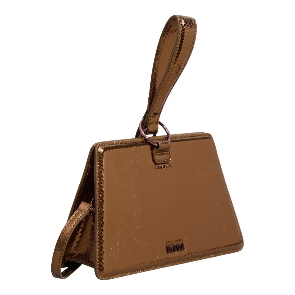 Bolsa Trapézio Metalizado Bronze Alça Transversal - vista 2 de 3