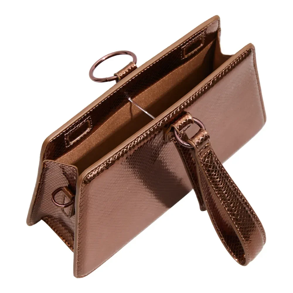 Bolsa Trapézio Metalizado Bronze Alça Transversal - vista 3 de 3