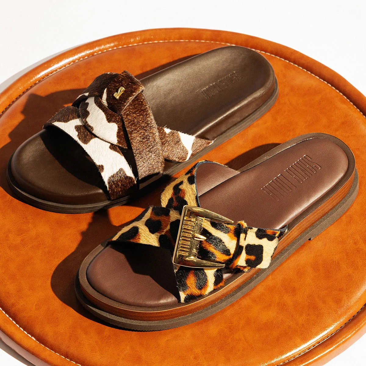Papete Couro Pelo Animal Print Marrom - vista 6 de 6