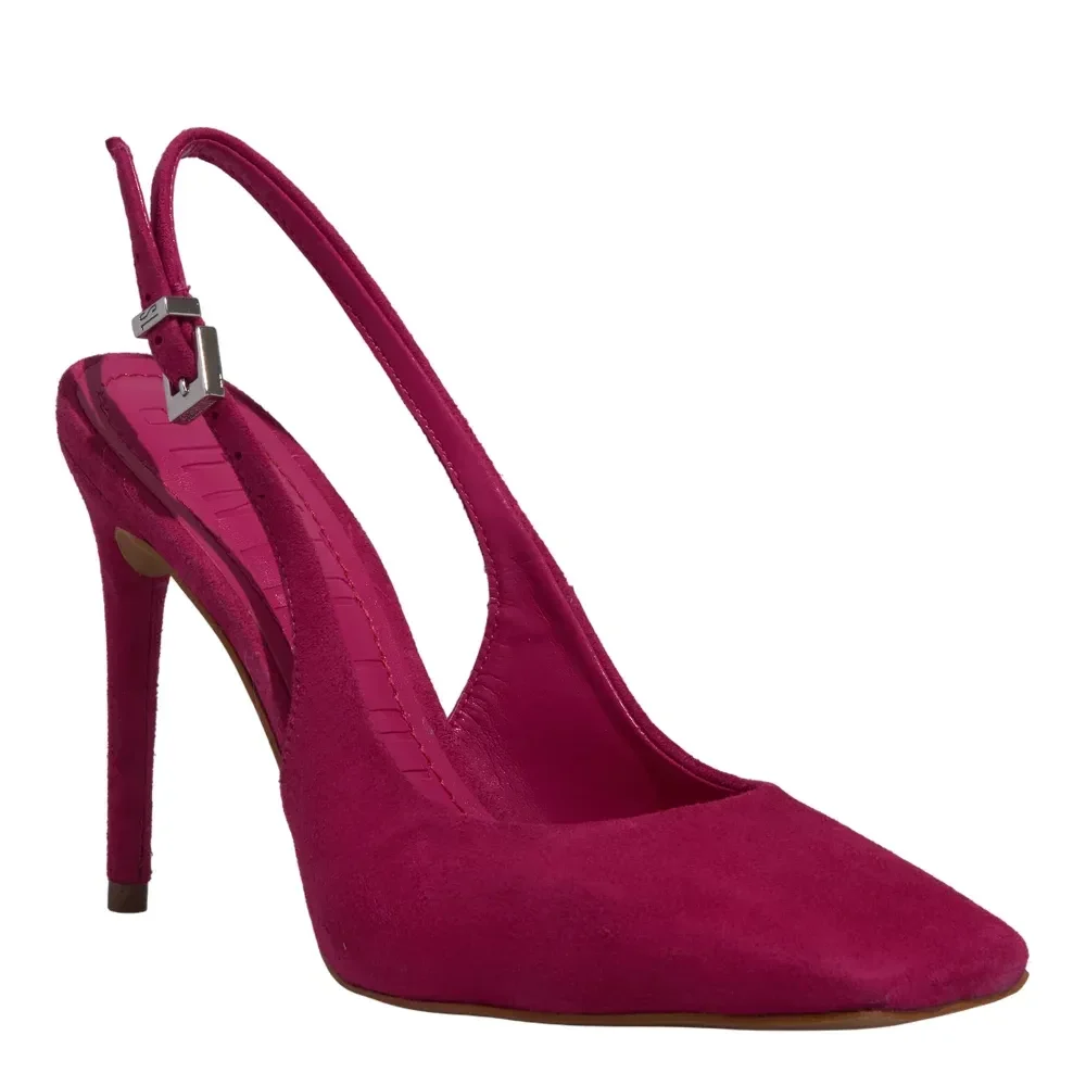 Scarpin Slingback Couro Rosa Fucsia Salto Alto - vista 2 de 3