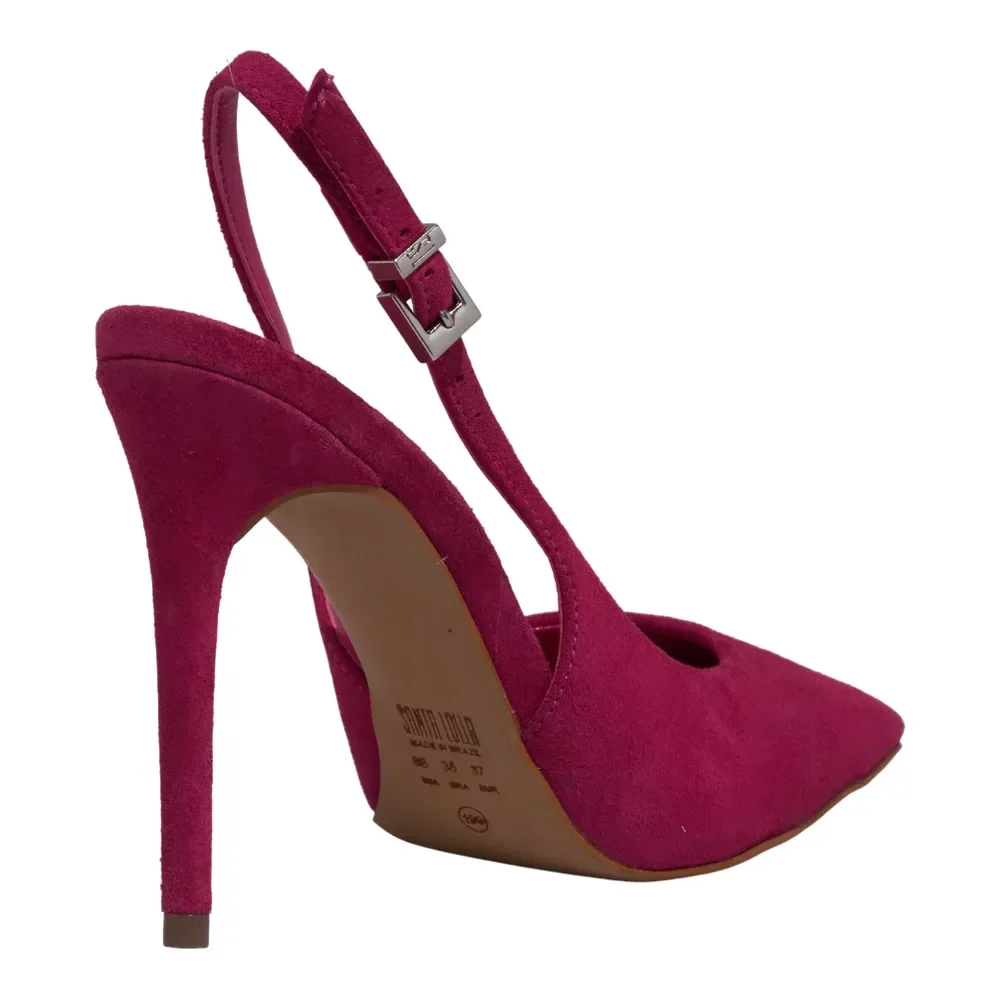 Scarpin Slingback Couro Rosa Fucsia Salto Alto - vista 3 de 3